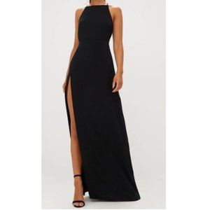 PRETTYLITTLETHING Black Strappy Back Detail Chiffon Maxi Dress